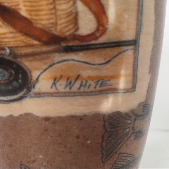 Fishing mug cypress tall 6" tackle box fish pole beige brown coffee cup - Picture 13 of 15